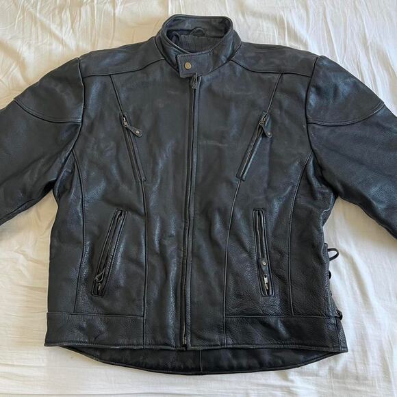 Vintage Black Biker Leather Jacket 25x25.5” - Picture 2 of 8